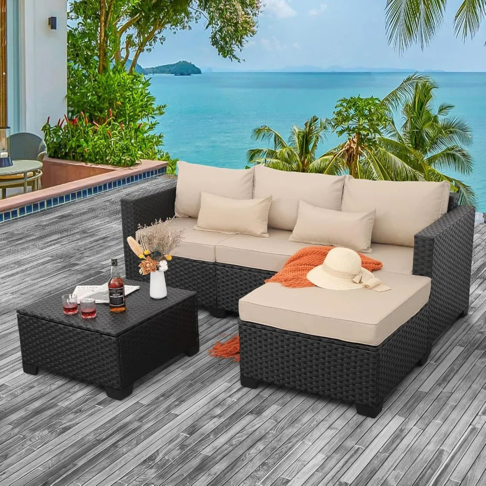 Outdoor Furniture Set 3 Pieces Wicker Patio Furniture Outdoor Sectional Patio Couch Outdoor Coffee Table with Waterproof Covers