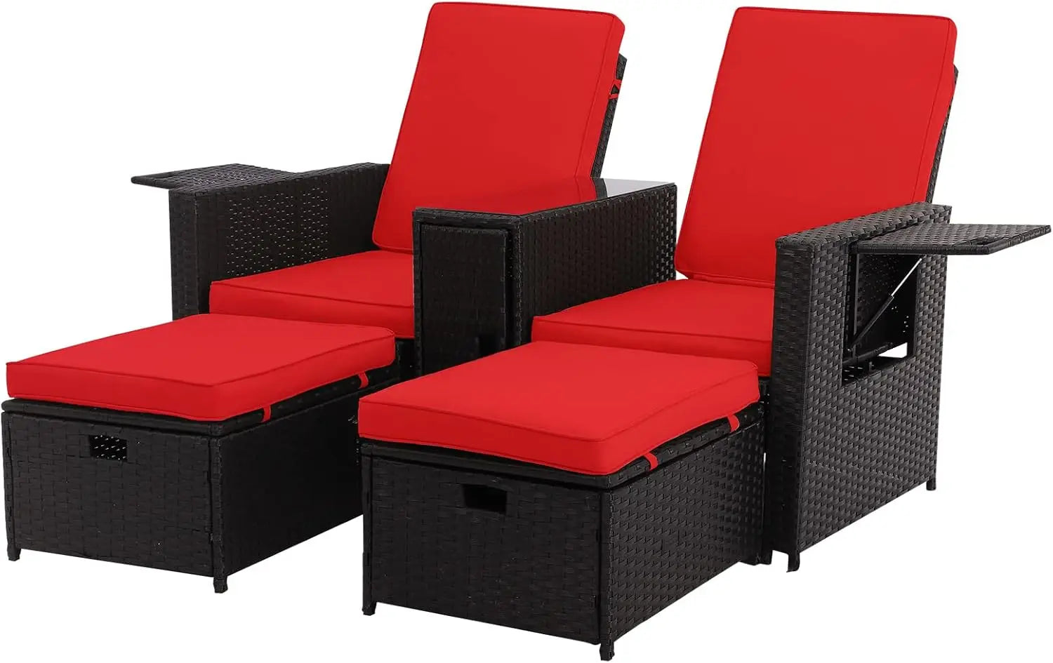 Patio Wicker Loveseat - Outdoor Rattan Sofa Set with Cushion - Adjustable Lounge Chair with Ottoman Footrest, Wicker Furniture