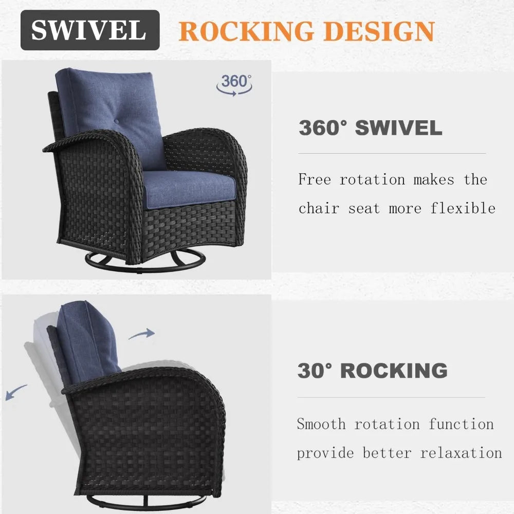 6 Pieces Patio Furniture Sets Wicker Rattan High Back Outdoor Swivel Rocking Chairs Set with 3-Seat Couch Ottomans and  Table