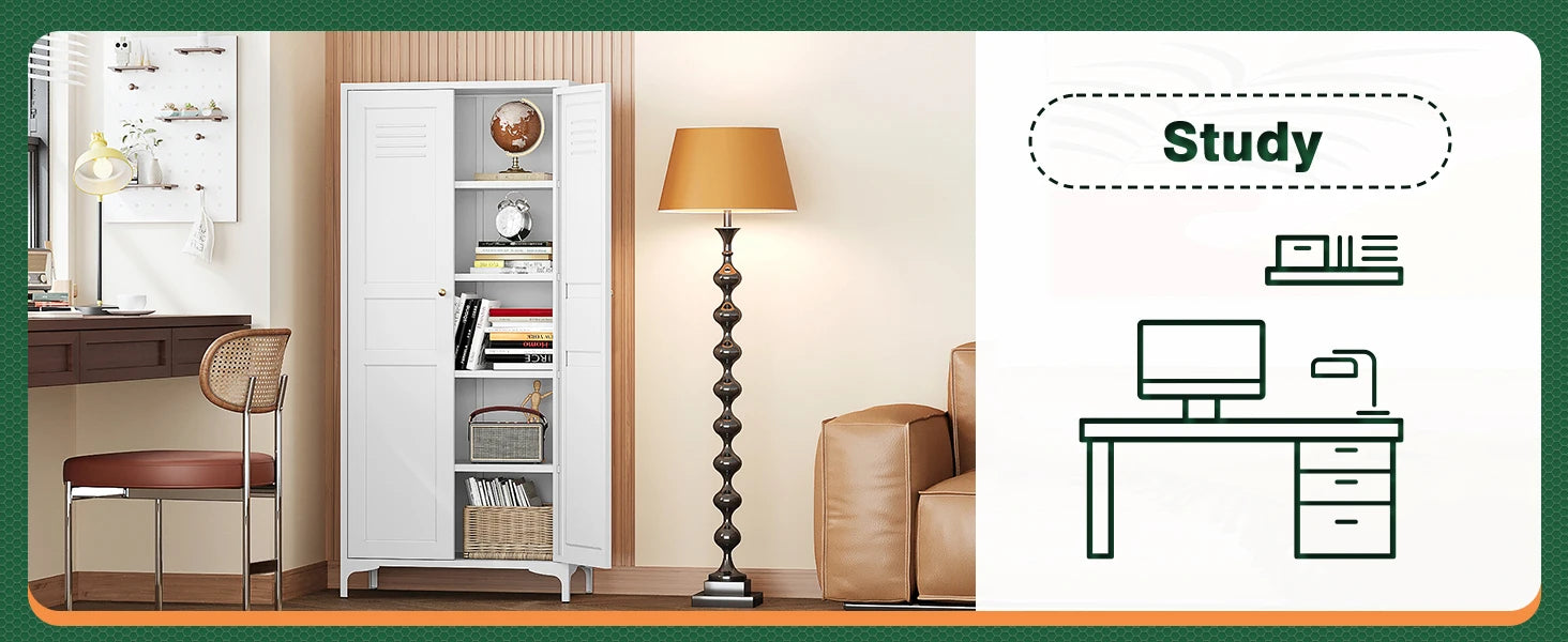 White Storage Cabinet with Feets-Metal Home Kitchen Pantry Cabinets with Doors and Adjustable Shelves,Organization Locker