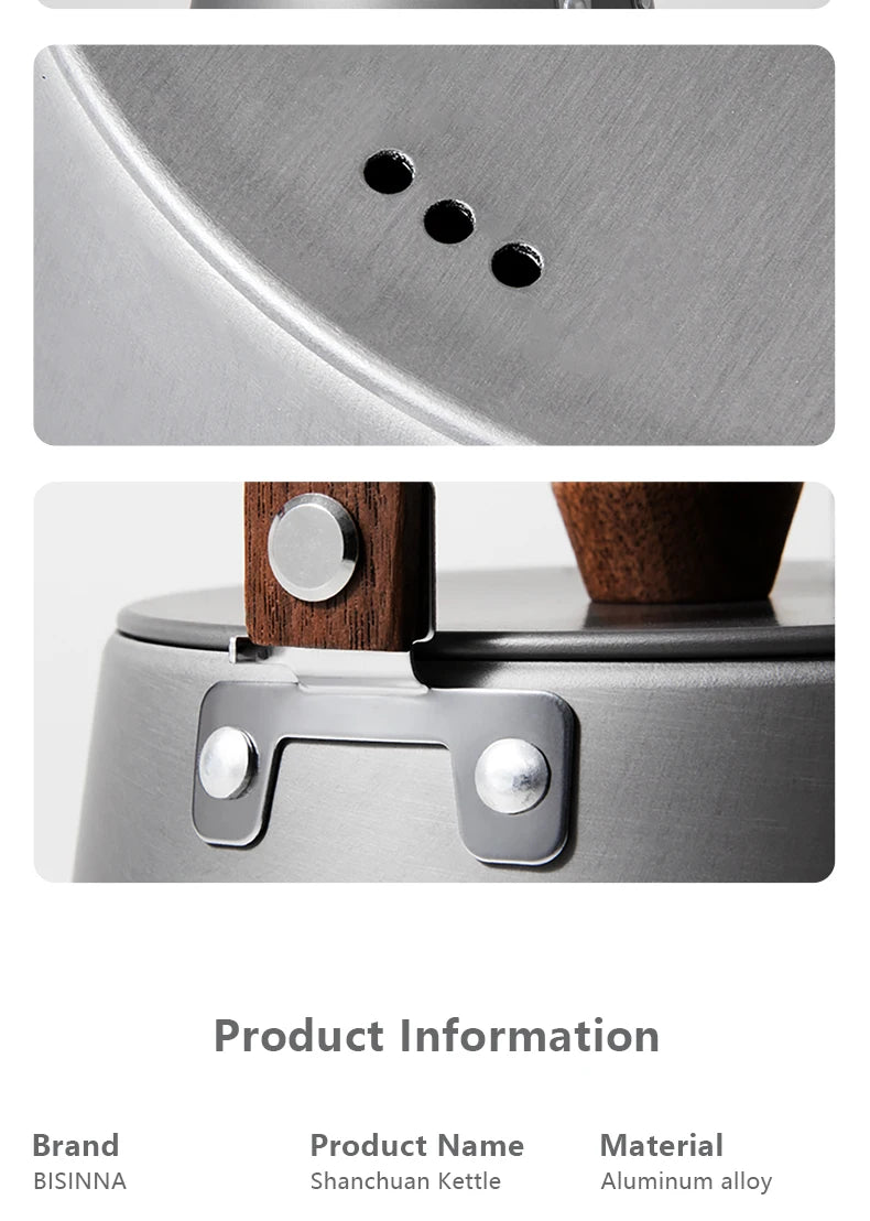 BISINNA 1.1L Camping Water Kettle Lightweight Portable Aluminum Alloy Teapot Outdoor Tourism Picnic Hiking Cookware