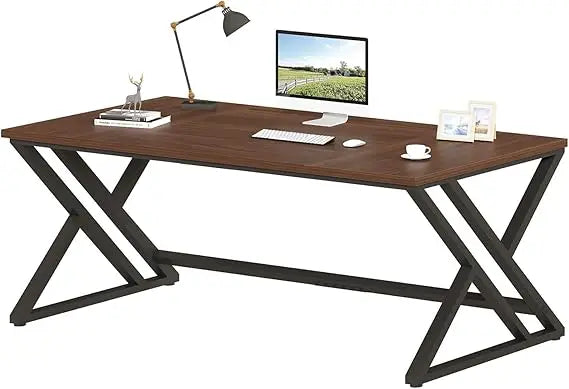 70.8" Black Computer Desk, Large Industrial Pc Study Home Office Desk, Long Modern Wood Gaming Work Writing Desk