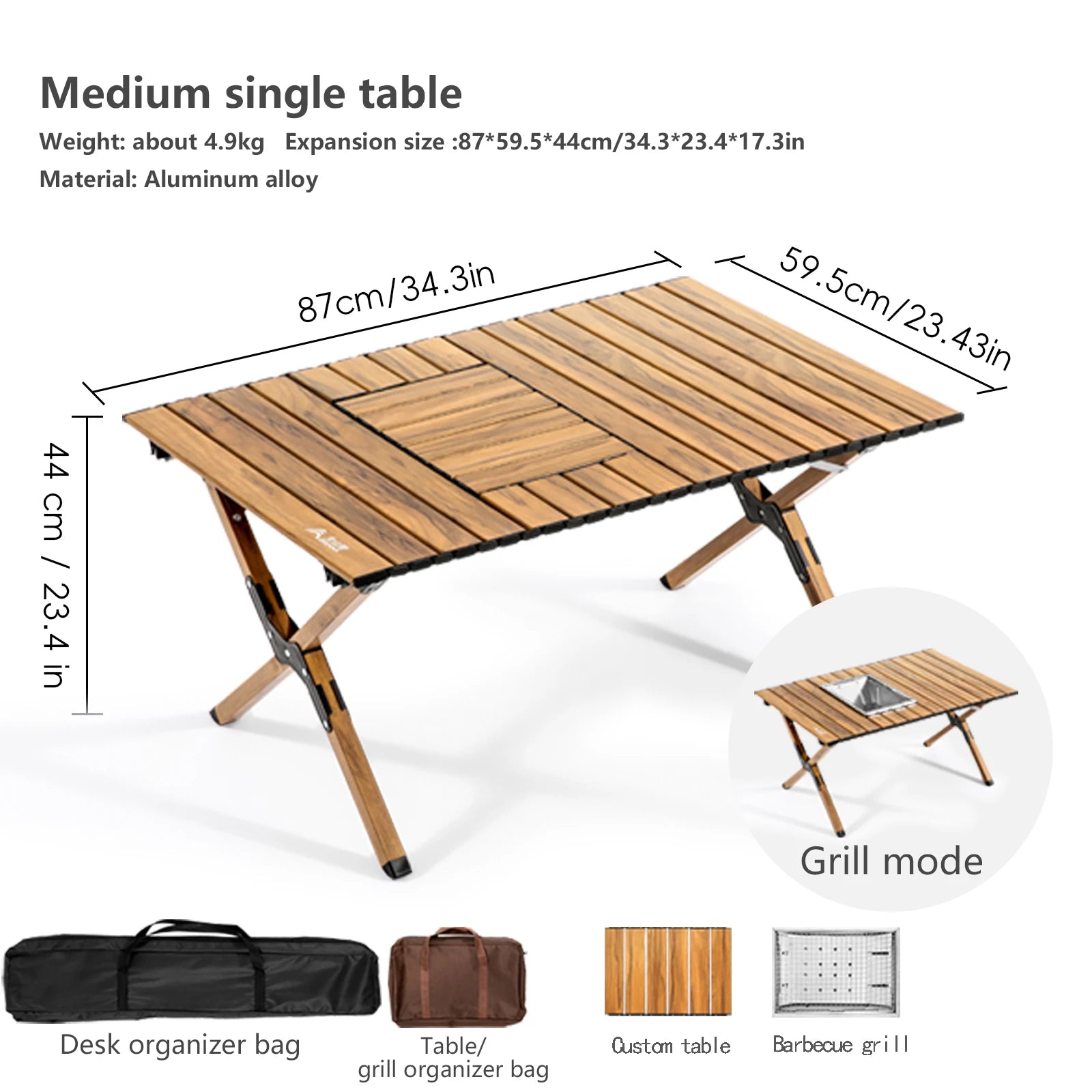 BISINNA Aluminum Alloy Custom Egg Roll Table Outdoor Folding Stove Boiling Tea Table Picnic Barbecue Wood Grain Egg Roll Table
