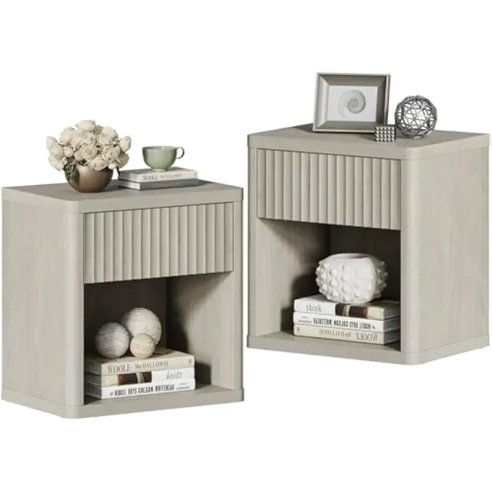 Night Stand Set of 2 Nightstands with Drawer Storage Bed Side Table End Table Large Modern Wood Wide Bedside Stand Mid