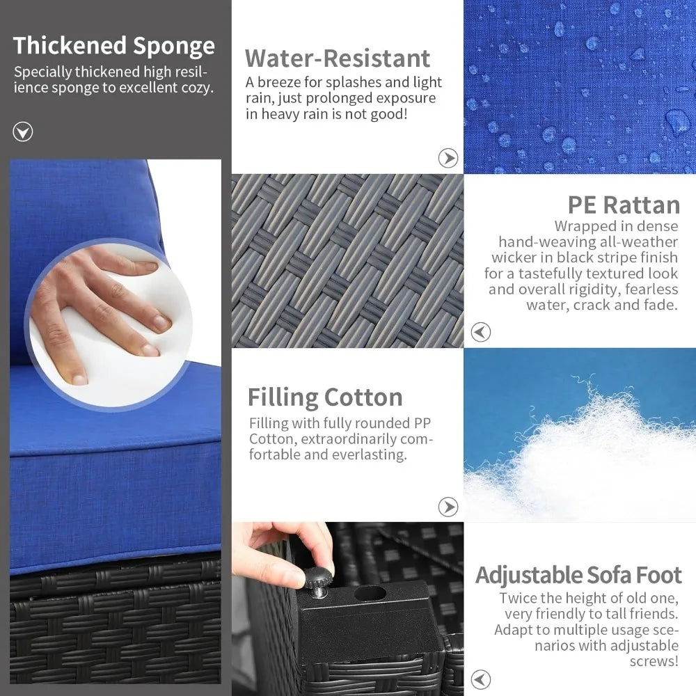 Patio Wicker Furniture Set 7 Pieces Outdoor Black Rattan Conversation Seat Couch Sofa Chair Set and Furniture Covers