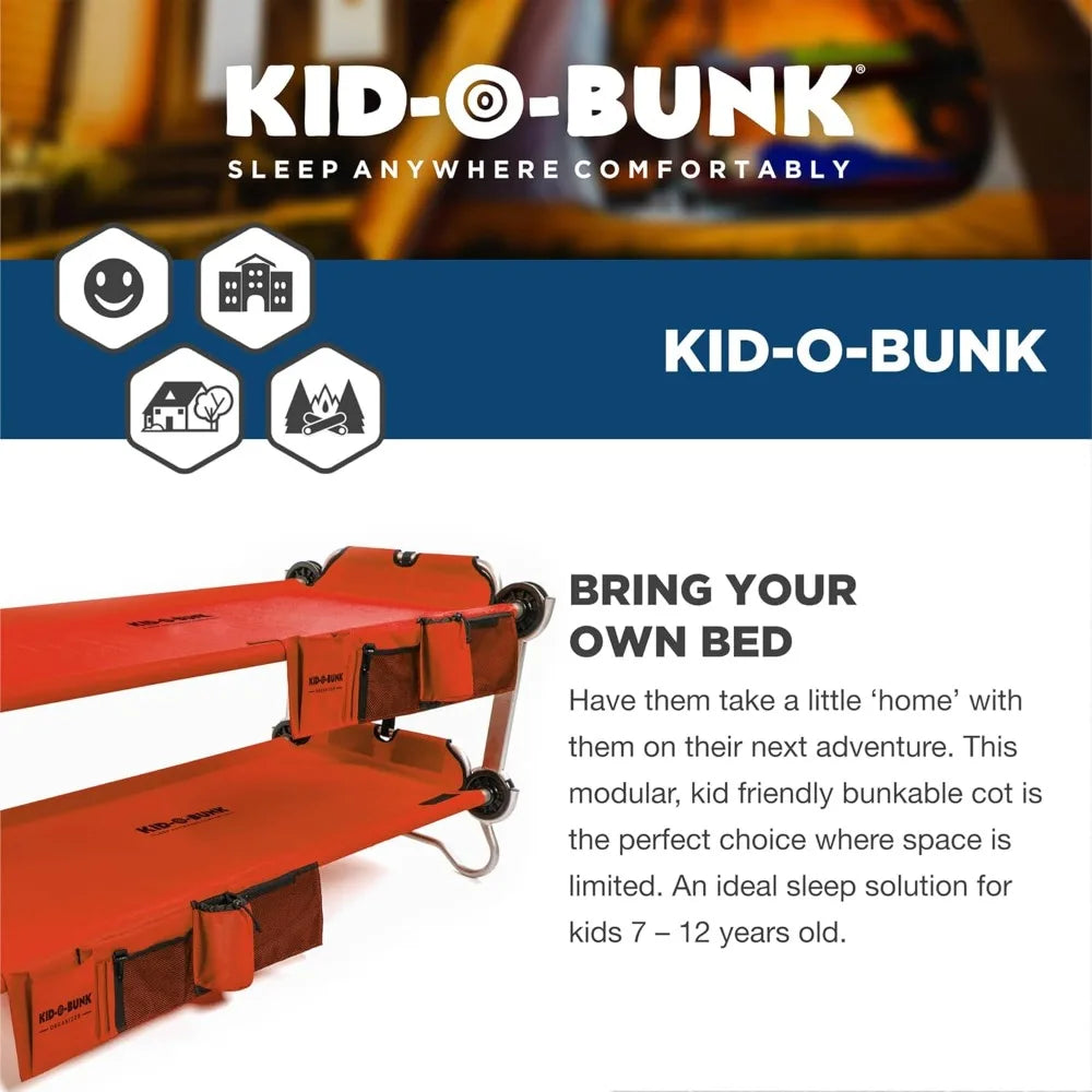 Youth Kid-O-Bunk 2 Person Bench Bunked Double Bunk Bed Cots with 2 Side Organizers and Carry Bags for Outdoor Camping Trips