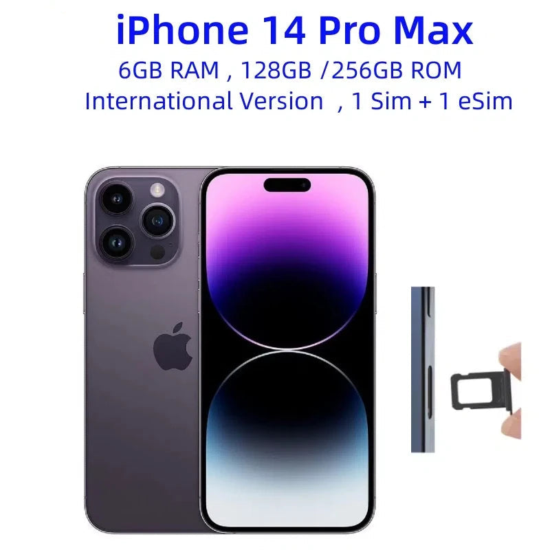 Original iPhone 14 Pro Max 128GB 256GB ROM 1 Sim+1 eSIM 8GB RAM International Version 6.7" Genuine Retina OLED NFC A16 14ProMax