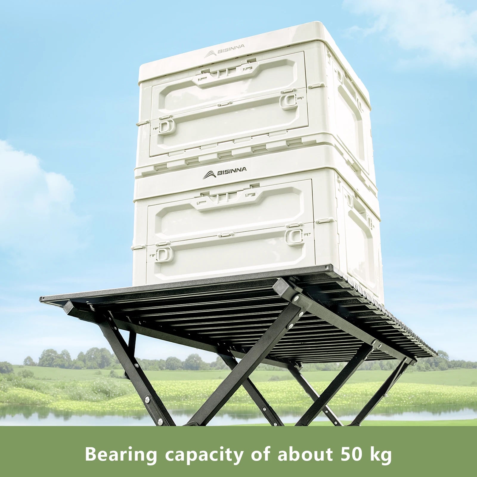 BISINNA Outdoor Egg Roll Table Portable Folding Table Carbon Steel Desk for Picnic Camping Hiking Travel Barbeque With Carry Bag