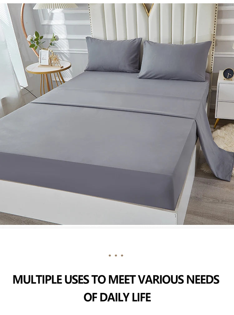3/4pcs Solid Beding Set, Waterproof Fitted sheet & Bed Sheet & Pillowcases Soft, Queen, KIng, Full, Twin Size, White and Gray
