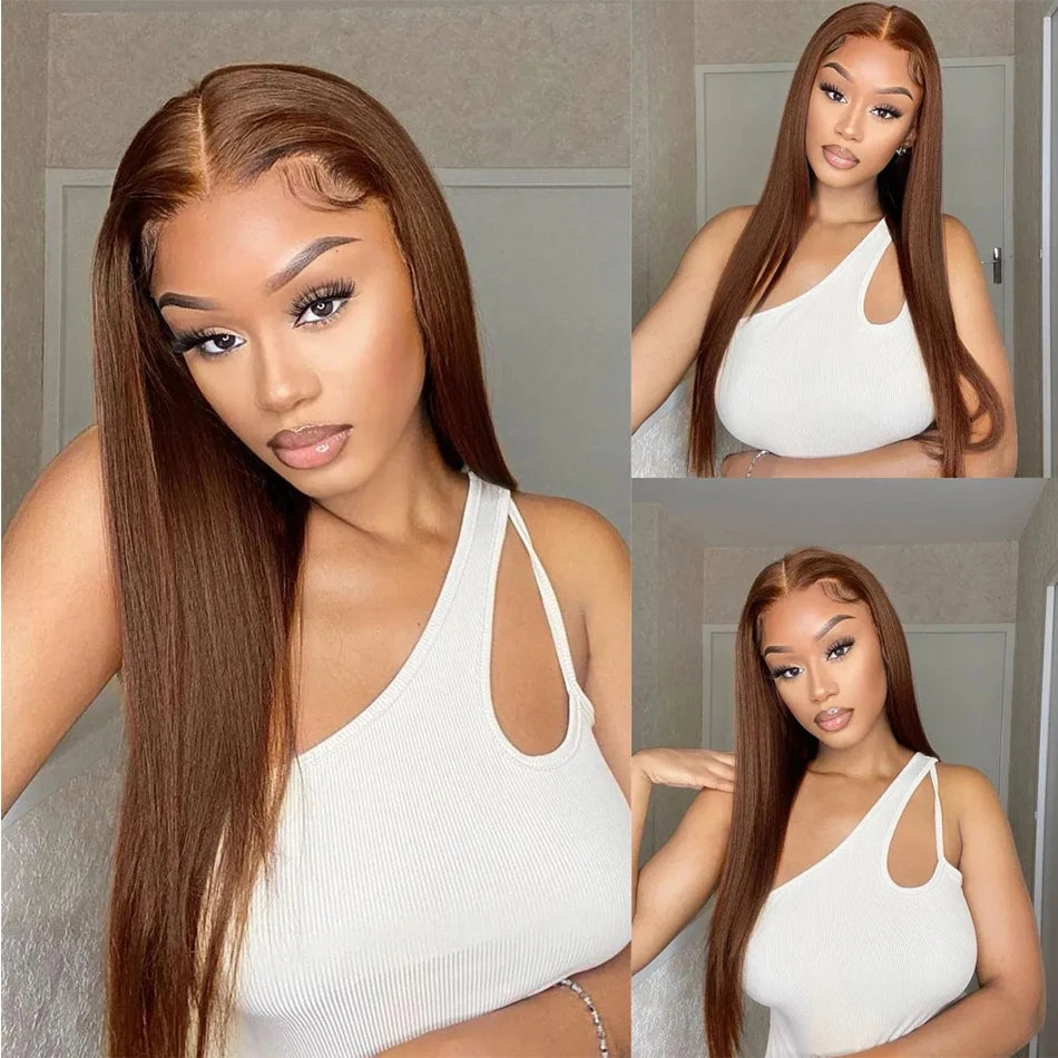 4 Chocolate Brown Human Hair Wigs Brazilian Straight Lace Front Human Hair Wigs For Women 13x6 Transparent HD Lace Frontal Wigs