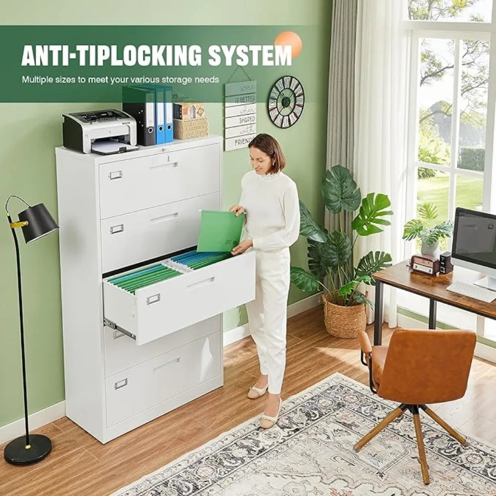 5 Drawer File Cabinet with Lock,Metal Lateral Filing Cabinets for Home Office Hanging Files Letter