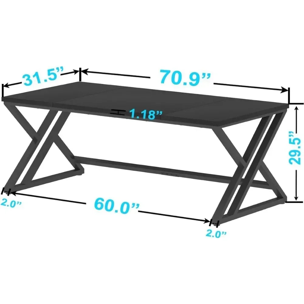70.8" Black Computer Desk, Large Industrial Pc Study Home Office Desk, Long Modern Wood Gaming Work Writing Desk