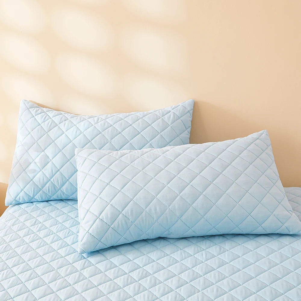 2pcs Waterproof Throw Pillowcases Envelope Soft Breathable Pillow Covers for Bed Protector 50x75cm, Grey/Blue/Green