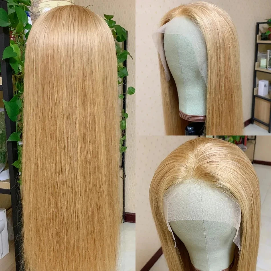 27 Honey Blonde Wig Human Hair Wig 13x4 HD Transparent Lace Front Human Hair Wigs Pre plucked Straight Human Hair Wig For Women
