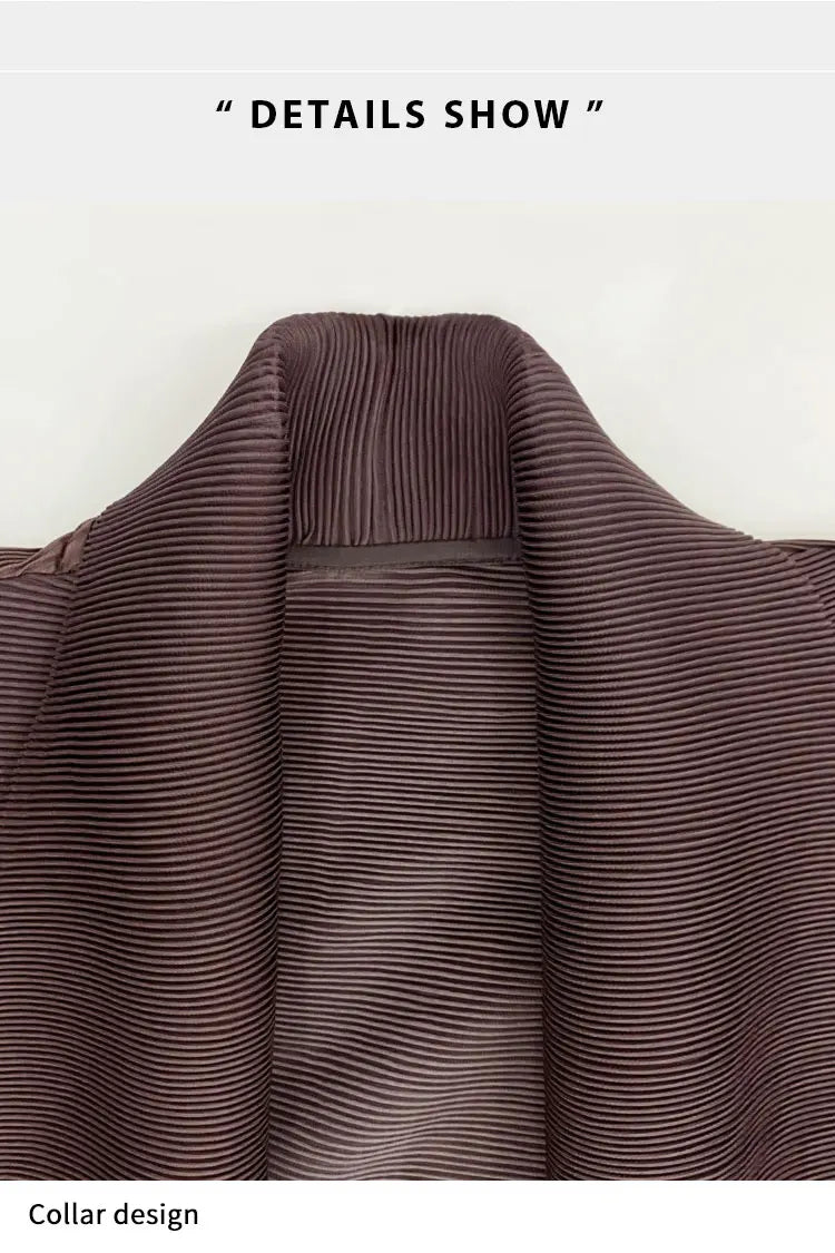 Miyake Pleated Gradient Turndown Collar Lantern Long Sleeve Jacket Women 2024 New Original Designer Abaya Fashion Long Coats