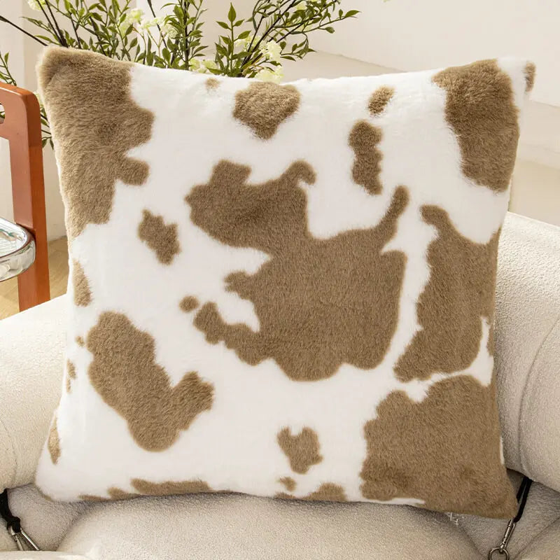1pc Luxury Faux Fur Decorative Cushion Covers Cowhide Throw Soft Fluffy Plush Couch Throws Brindle Pillow Covers for Couch