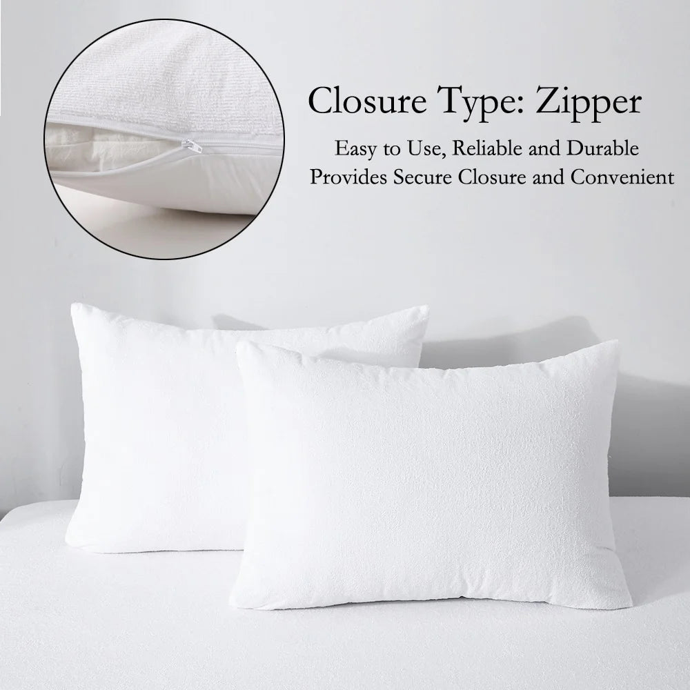 2pcs Waterproof Terry Cloth Pillowcases,Soft Breathable Knitted Pillow Cover, Noiseless, Suitable for Bedroom, Guest Room