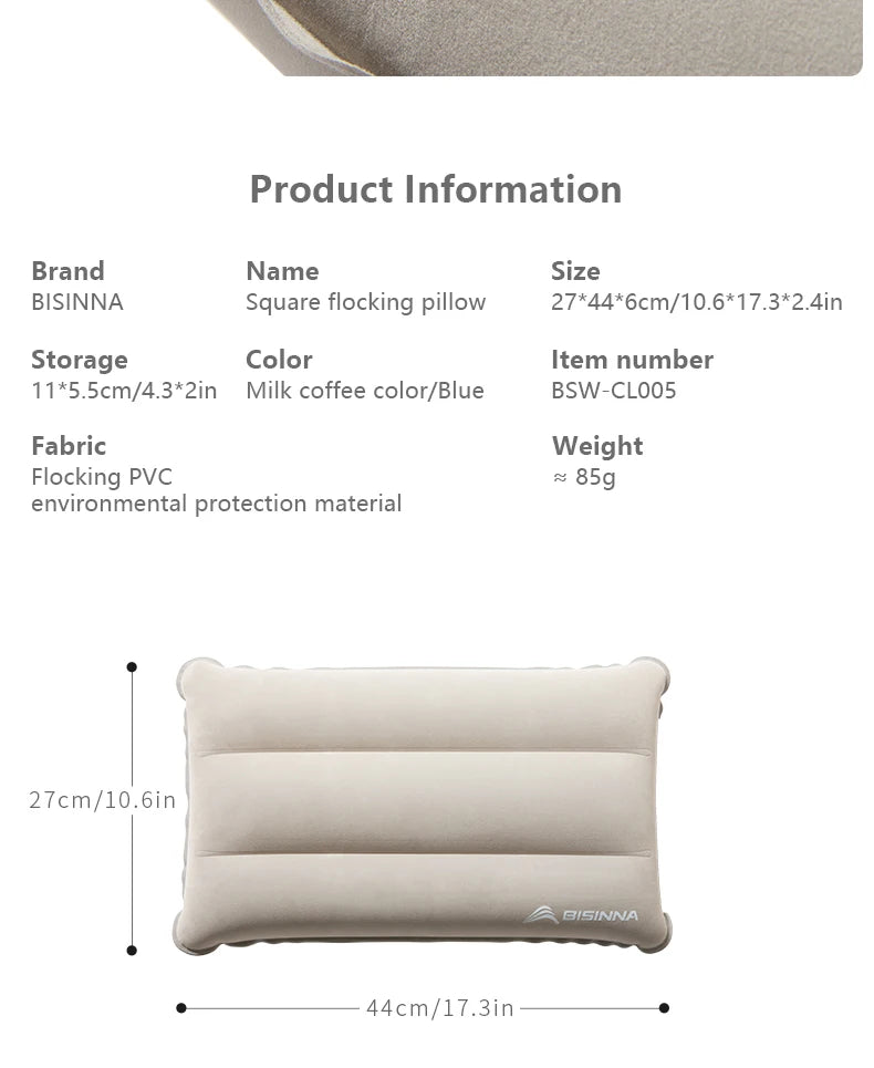 BISINNA Inflatable Pillow,Portable Camping Neck Pillow,Compressible Folding Flocking Air Cushion for Sleeping Travel Hiking