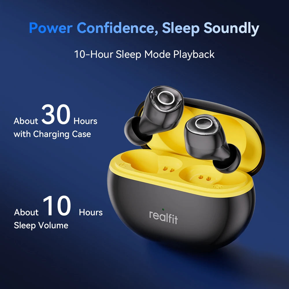 Realfit F4 Sleep Earphones Mini ANC Bluetooth Earphones 40dB Active Noice Cancellation HIFI Heavy Bass Wireless Earbuds