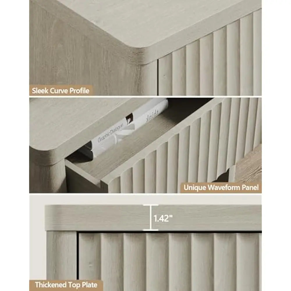 Night Stand Set of 2 Nightstands with Drawer Storage Bed Side Table End Table Large Modern Wood Wide Bedside Stand Mid