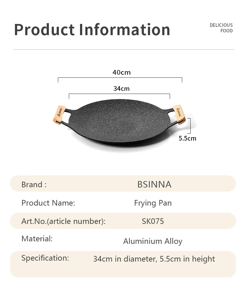 BISINNA 34CM Outdoor BBQ Grill Pan Non Stick Stovetop Baking Tray Korean Roastig Grill Plate Camping Equipment