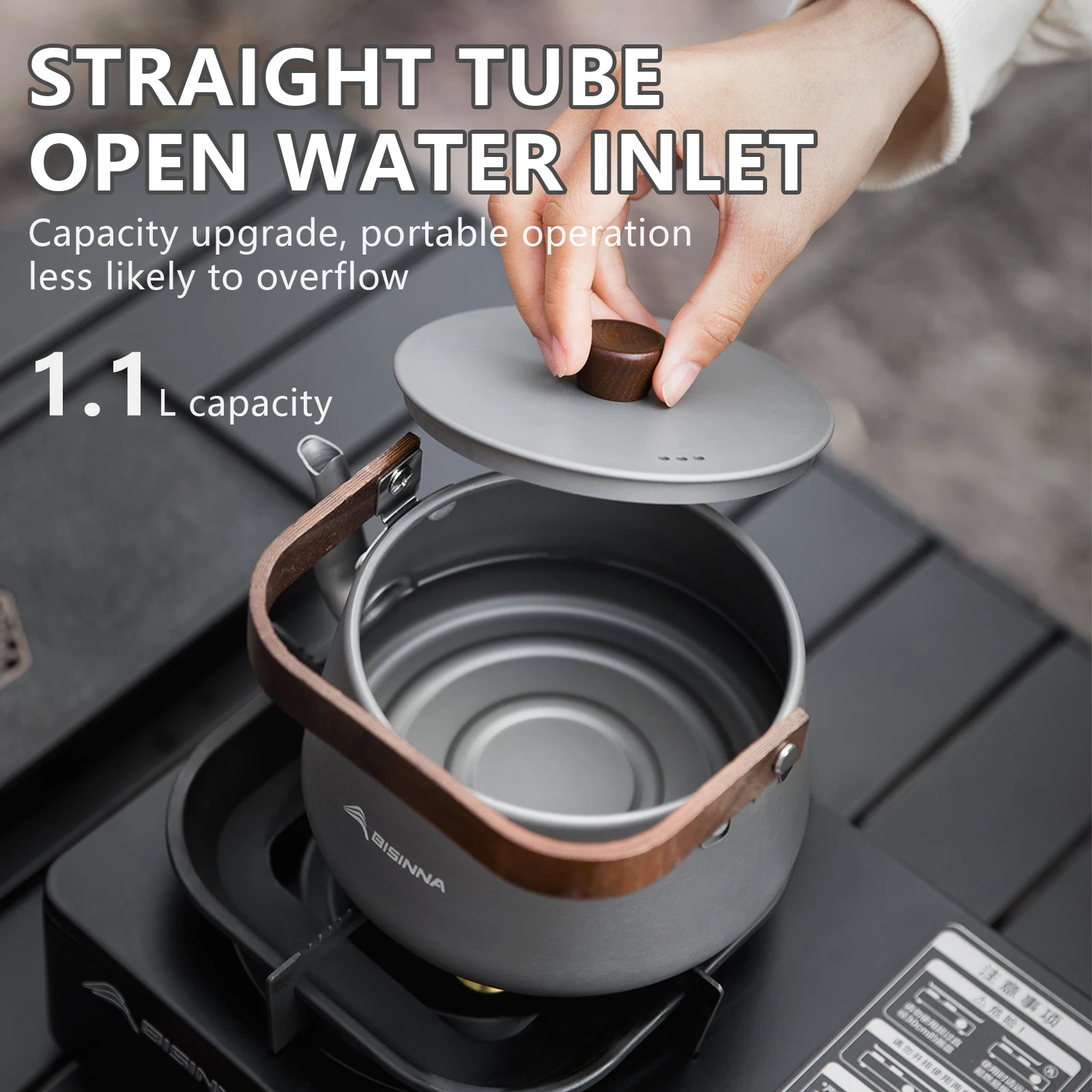 BISINNA 1.1L Camping Water Kettle Lightweight Portable Aluminum Alloy Teapot Outdoor Tourism Picnic Hiking Cookware