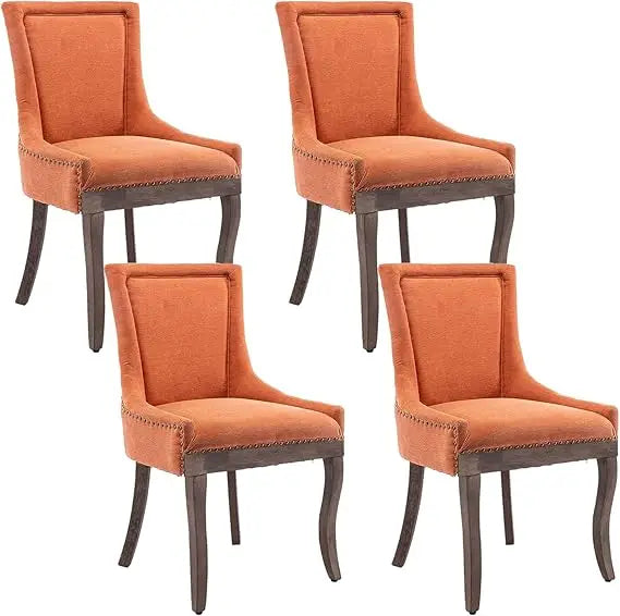 Abric Vintage Upholstered Side Chairs Set of 6, Farmhouse Solid Wood Kitchen Dining Room Chairs with Nailheads Legs