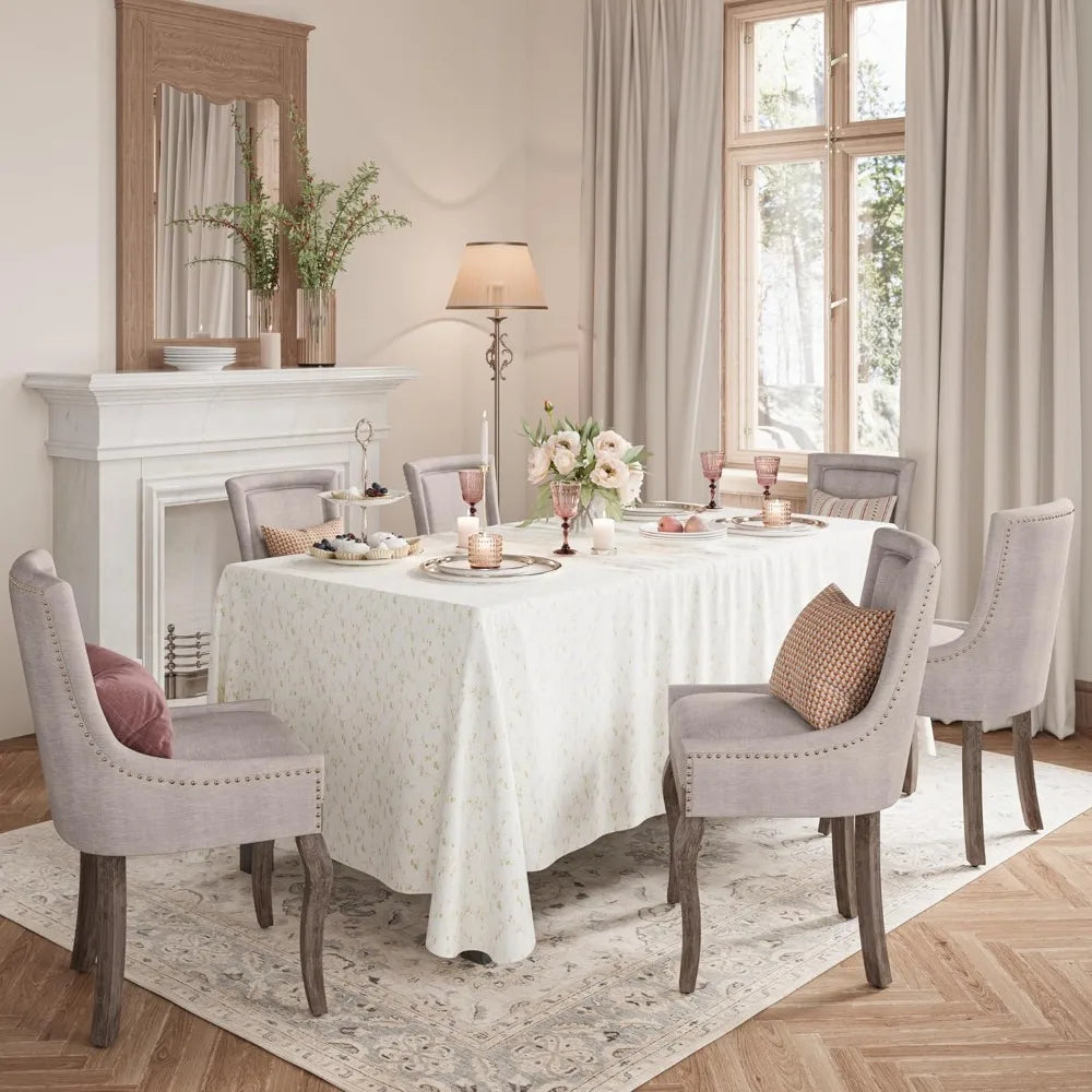 Abric Vintage Upholstered Side Chairs Set of 6, Farmhouse Solid Wood Kitchen Dining Room Chairs with Nailheads Legs