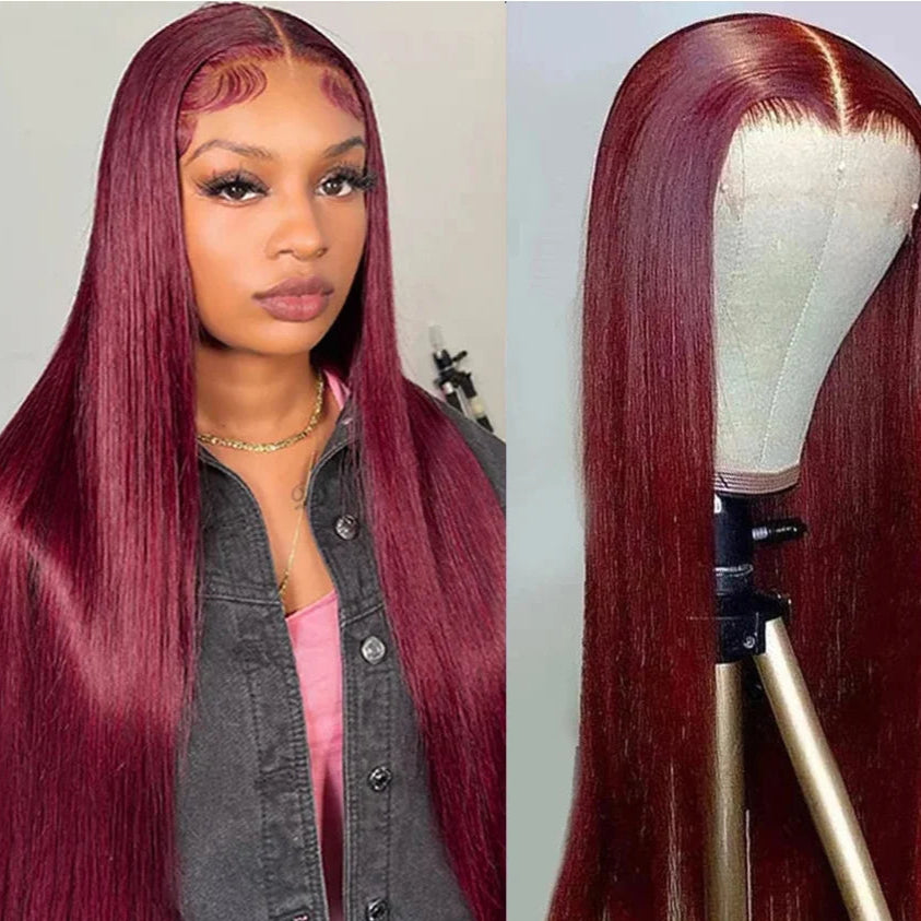 99J Human Hair Wigs For Women 13x6 HD Lace Frontal Human Hair Wigs Pre plucked Burgundy Straight Human Hair Lace Front Wigs