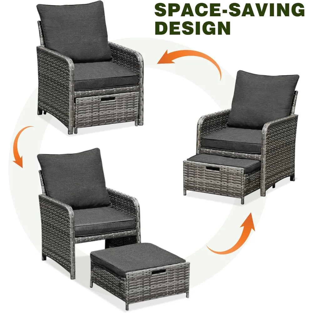 5 Pieces Patio Furniture Set Rattan Wicker Sofa Outdoor Conversations Sets with Table and Ottomans for Garden, Poolside, Backyar