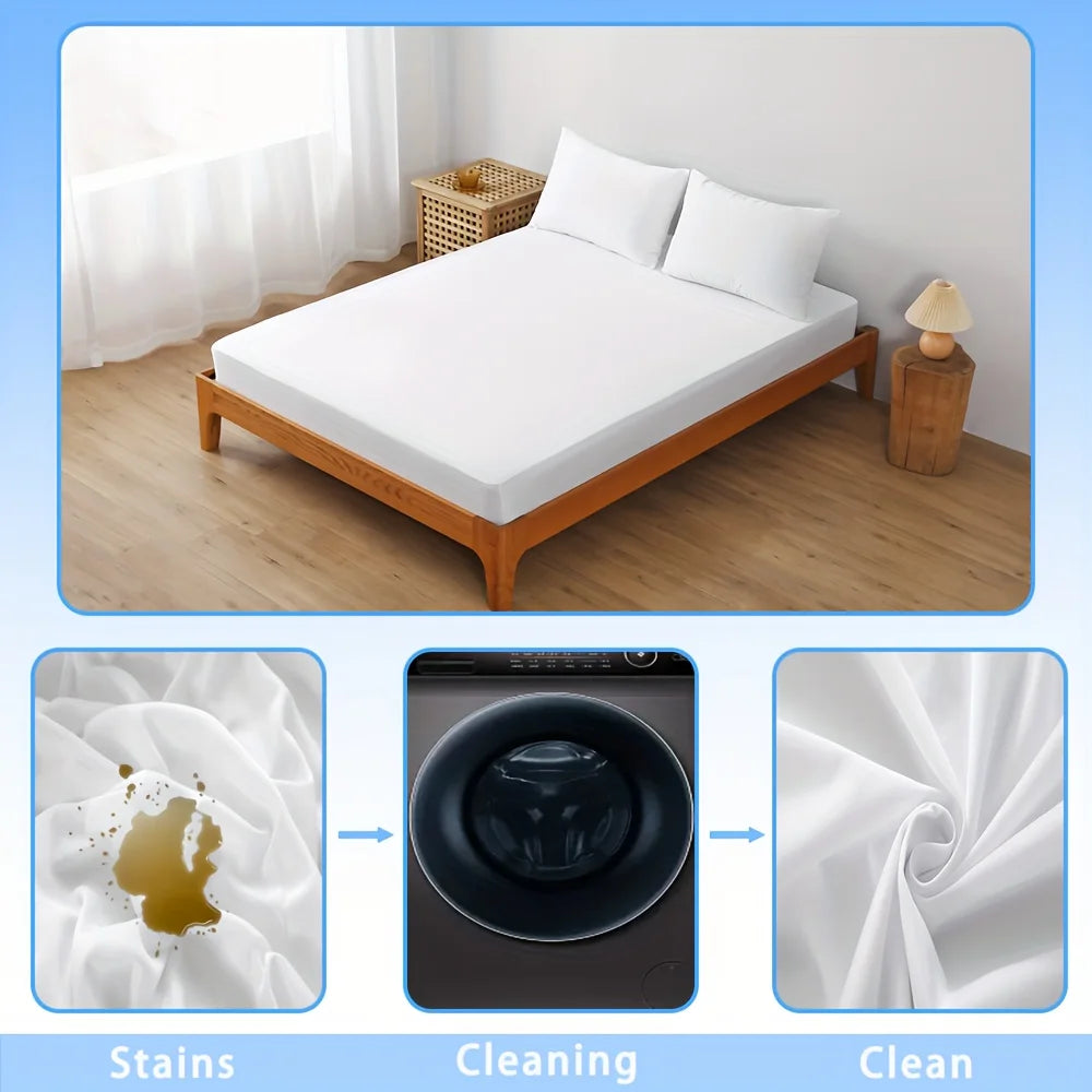 1pc Waterproof Jersey Knit Fitted Sheet, Stretch Breathable Bed Sheet Noiseless Mattress Cover for Bedroom 160x200cm