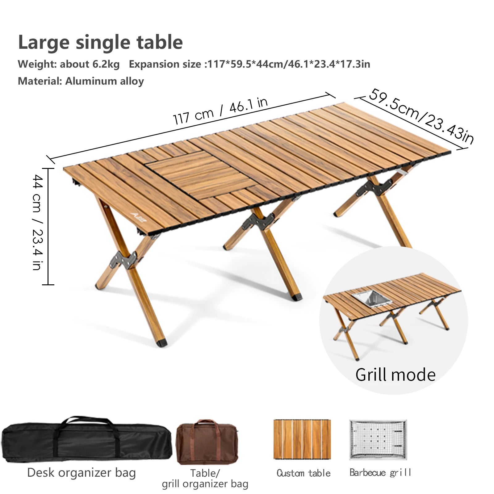 BISINNA Aluminum Alloy Custom Egg Roll Table Outdoor Folding Stove Boiling Tea Table Picnic Barbecue Wood Grain Egg Roll Table