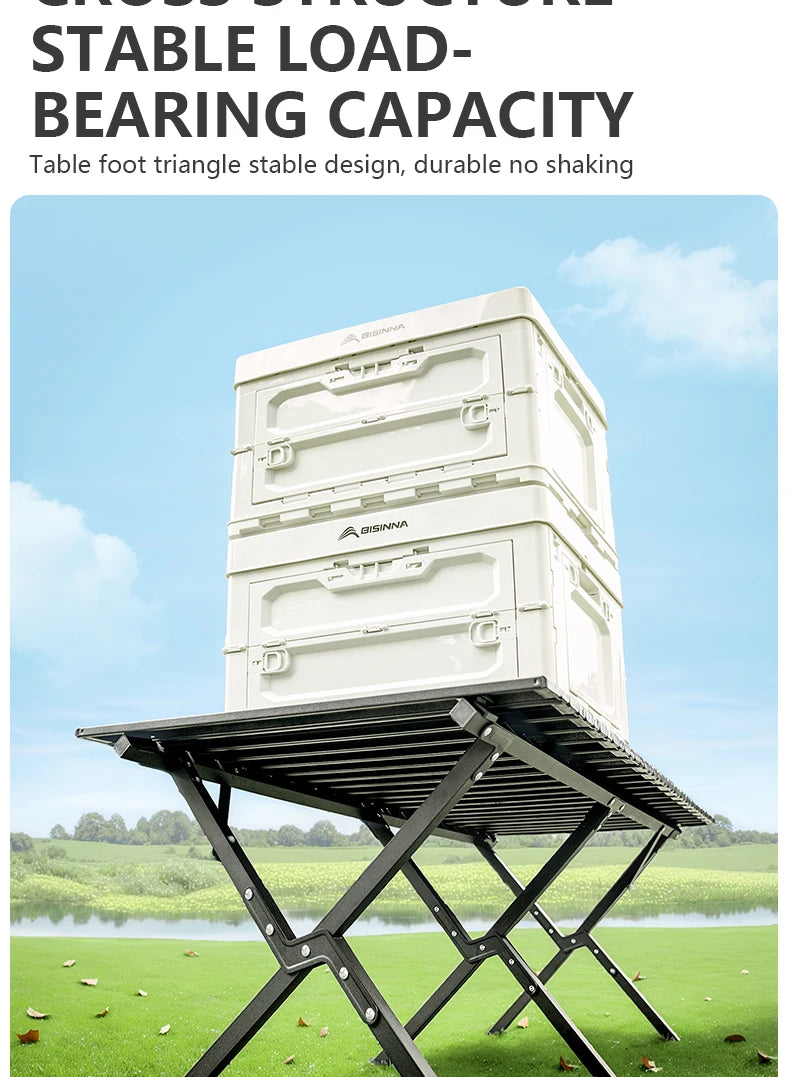 BISINNA Outdoor Egg Roll Table Portable Folding Table Carbon Steel Desk for Picnic Camping Hiking Travel Barbeque With Carry Bag