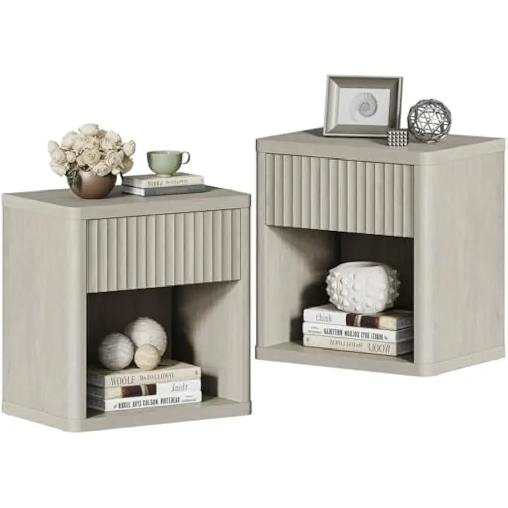 Night Stand Set of 2 Nightstands with Drawer Storage Bed Side Table End Table Large Modern Wood Wide Bedside Stand Mid