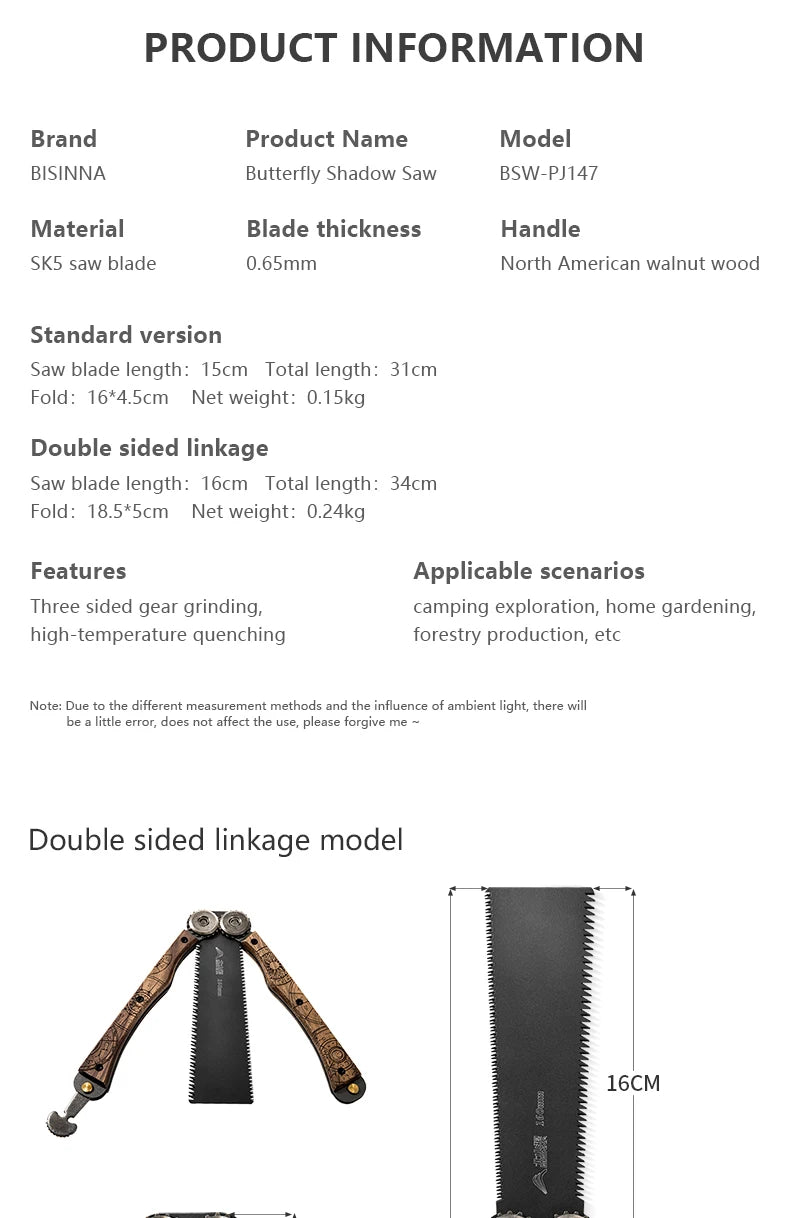 BISINNA 1pcs Double-sided Folding Saw Hand-held Logging Saw Outdoor Camping Gardening Woodworking Tool