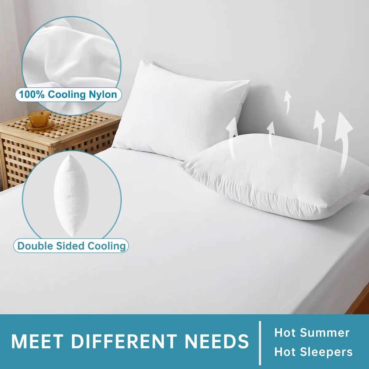 2pcs Cooling & Waterproof Pillowcases (Q-Max: 0.35) 100% Cooling Nylon Jacquard Pillow Cover with Zipper for Hot Sleepers Summer