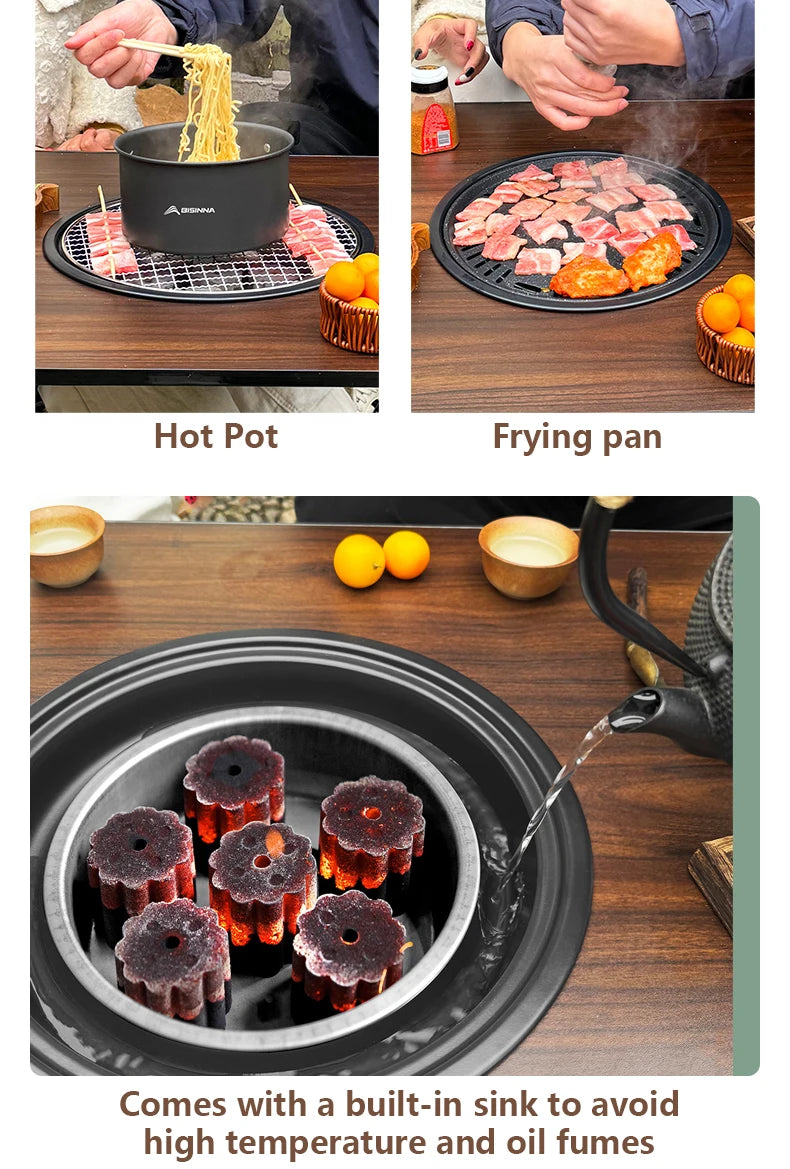 BISINNA Outdoor Folding Barbeque Stove Portable Camping BBQ Charcoal Grill With Widen Desktop Patio Tea Boiling