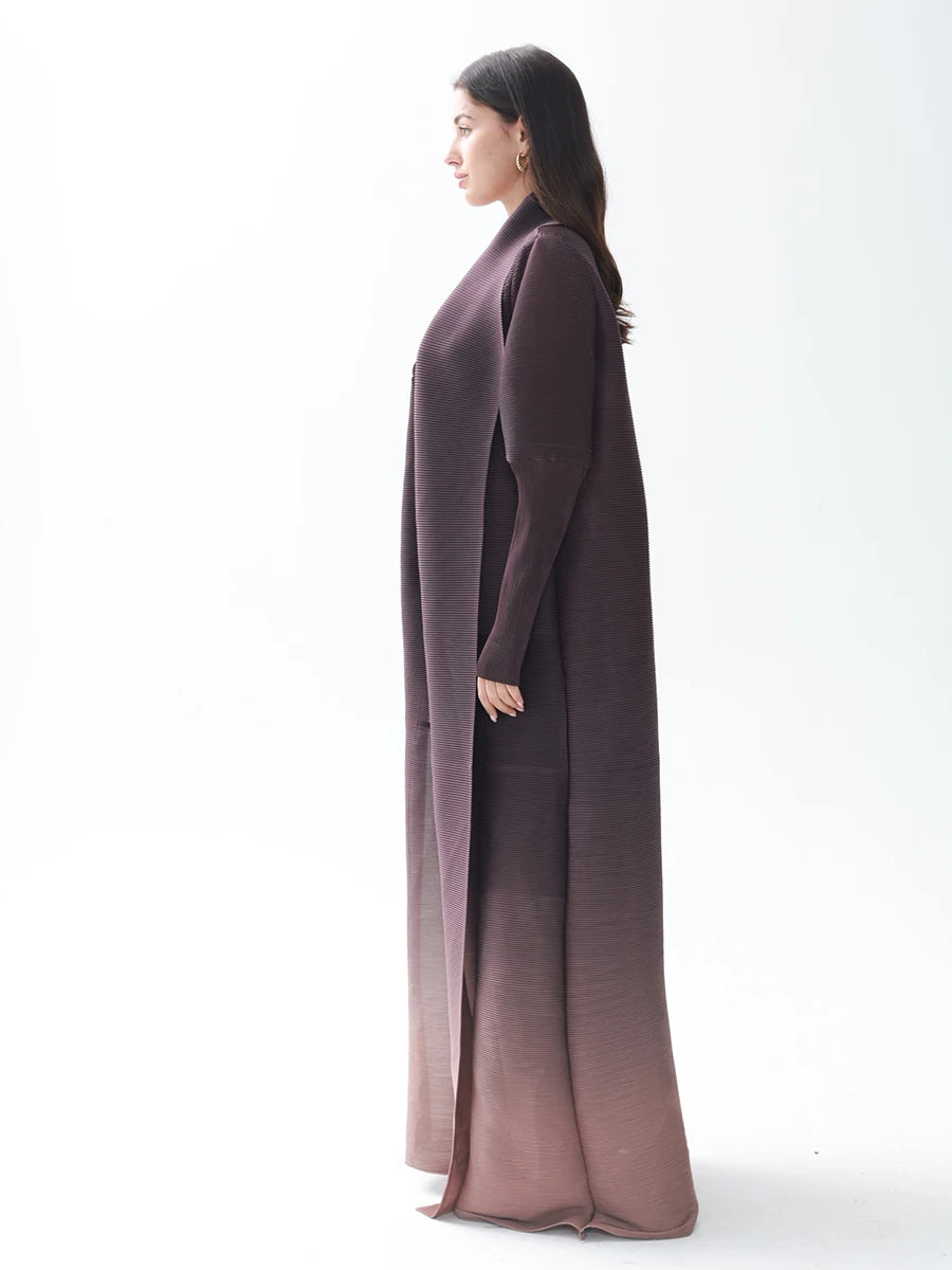 Miyake Pleated Gradient Turndown Collar Lantern Long Sleeve Jacket Women 2024 New Original Designer Abaya Fashion Long Coats