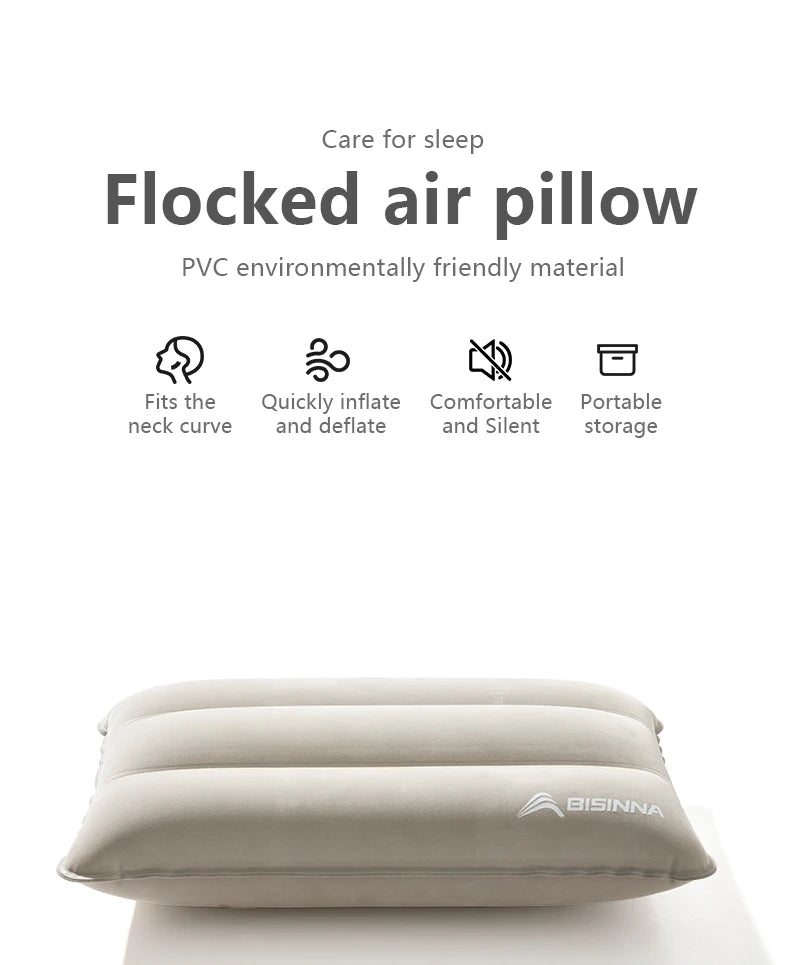 BISINNA Inflatable Pillow,Portable Camping Neck Pillow,Compressible Folding Flocking Air Cushion for Sleeping Travel Hiking
