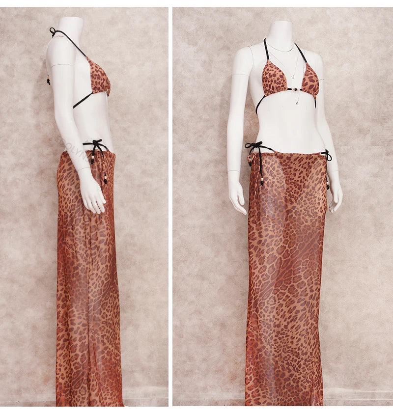 EDOLYNSA Sexy Zebra Stripes 3 Pieces Bikini Set 2024 Summer Beach Wear Triangle Bikinis Swimsuit Skirt Swimwear Cover-up A1554