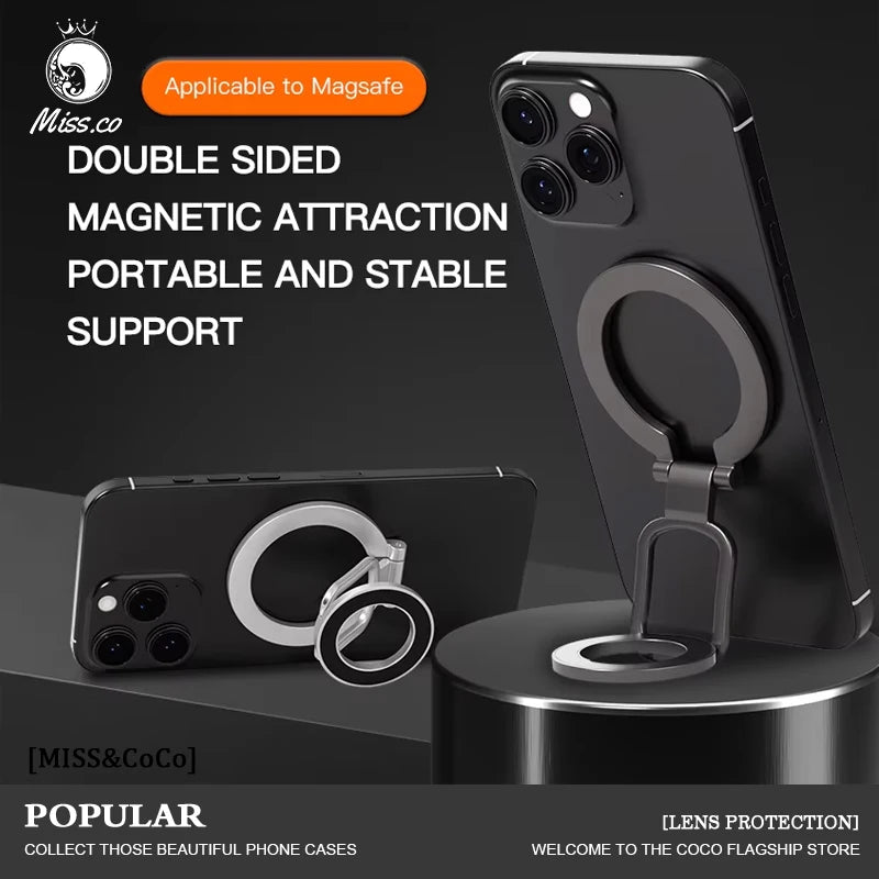 2025 Double-Sided For MagSafe Phone Holder for iPhone 14/15/16 Foldable 360° Rotating Stand Strong Magnet & Finger Grip Suppor