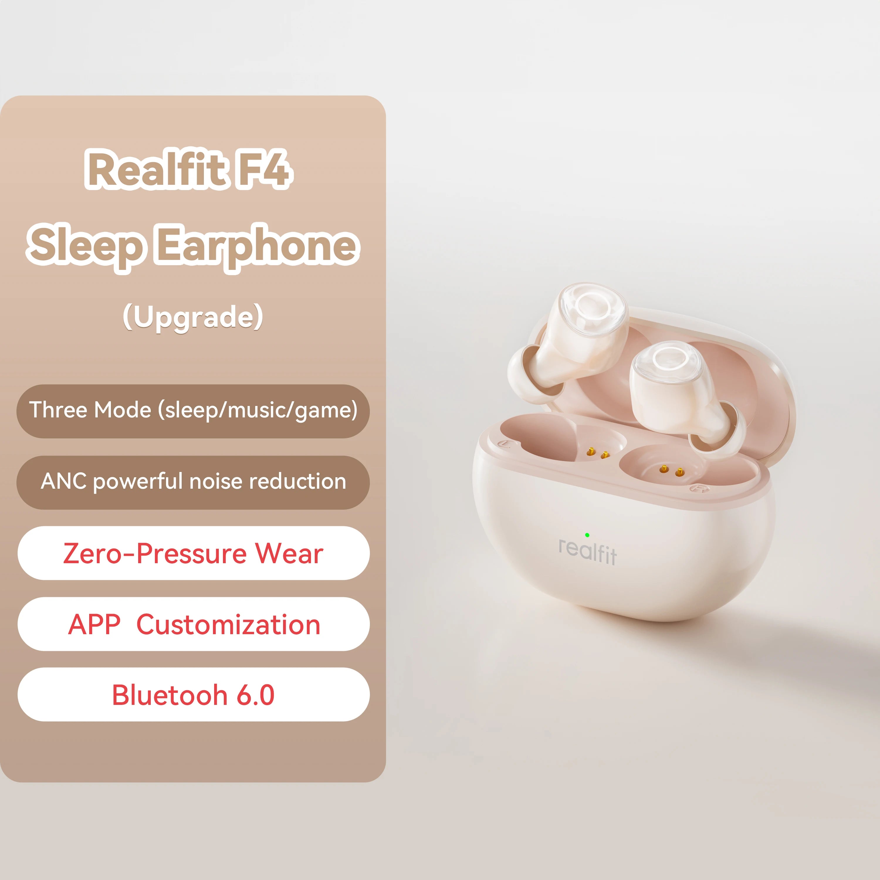 Realfit F4 Sleep Earphones Mini ANC Bluetooth Earphones 40dB Active Noice Cancellation HIFI Heavy Bass Wireless Earbuds