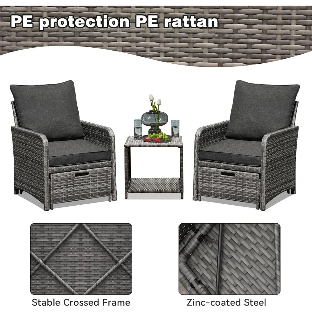 5 Pieces Patio Furniture Set Rattan Wicker Sofa Outdoor Conversations Sets with Table and Ottomans for Garden, Poolside, Backyar