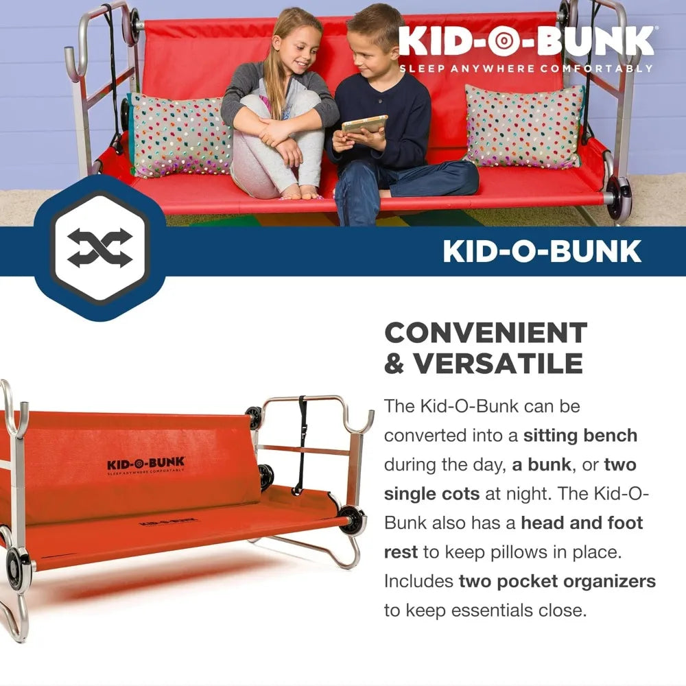 Youth Kid-O-Bunk 2 Person Bench Bunked Double Bunk Bed Cots with 2 Side Organizers and Carry Bags for Outdoor Camping Trips