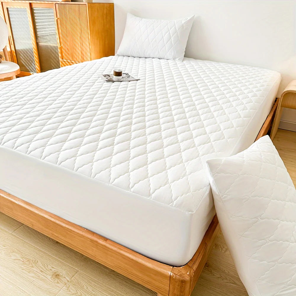 3pcs Waterproof Bed Sheet Set (1 Fitted Sheet + 2 Pillowcases, Without Core) Breathable Soft Thickened Mattress Protector