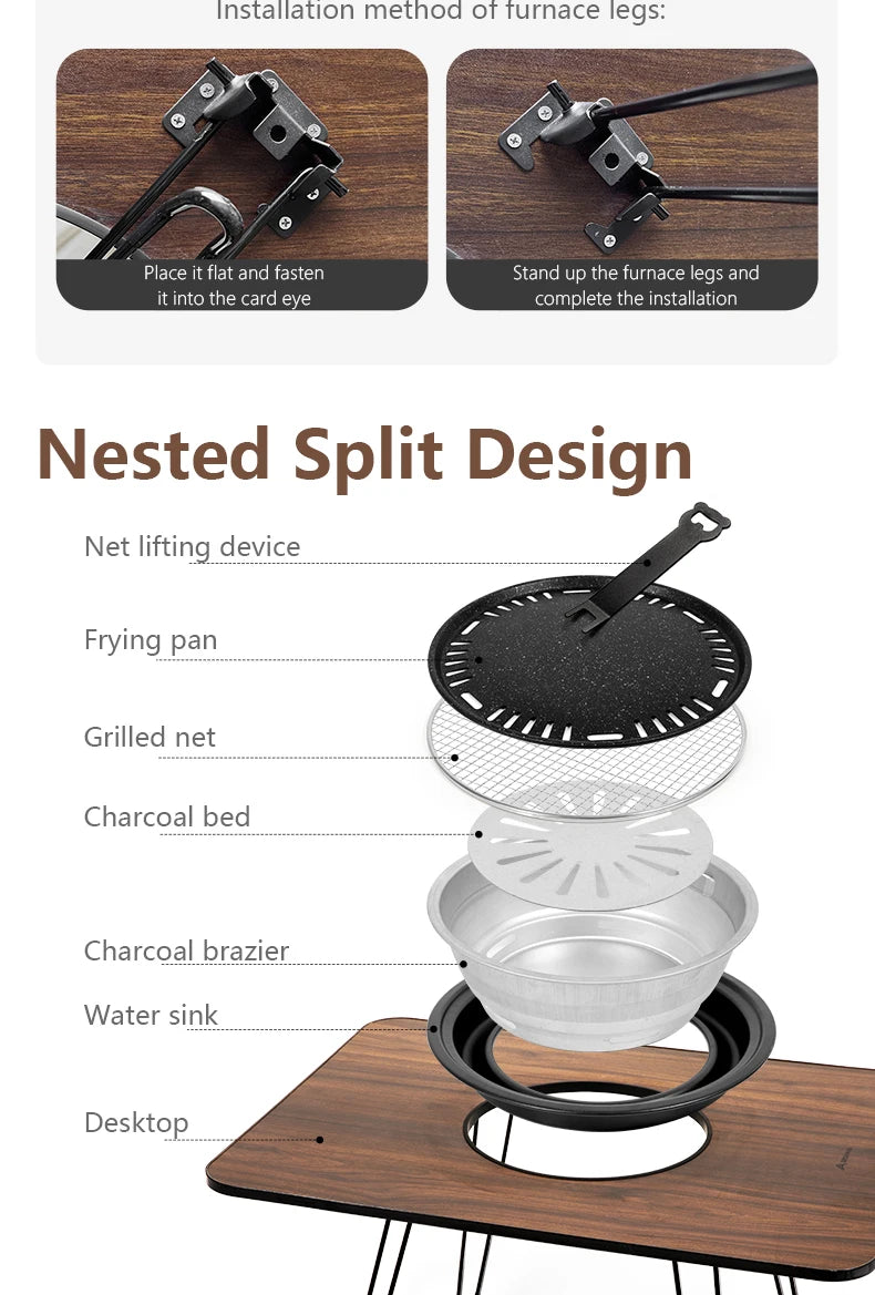 BISINNA Outdoor Folding Barbeque Stove Portable Camping BBQ Charcoal Grill With Widen Desktop Patio Tea Boiling