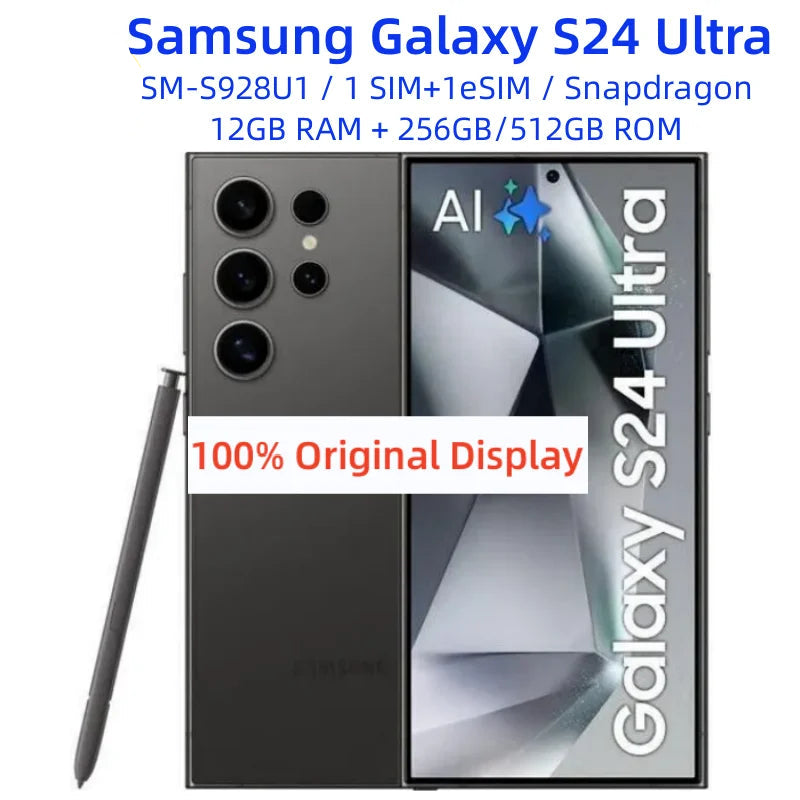 Samsung Galaxy S24 Ultra 5G S928U1 6.8" 12GB RAM 256/512GB ROM Snapdragon NFC S Pen Octa Core Original Unlocked AI Mobile Phone
