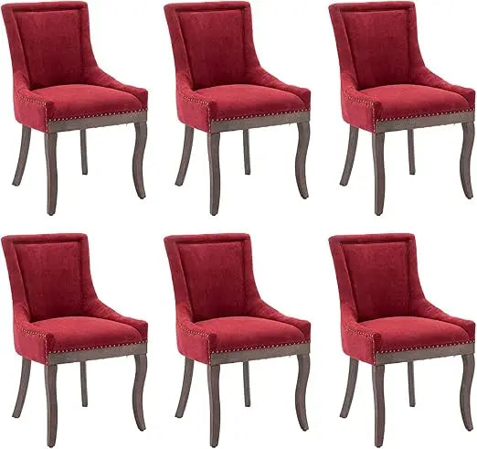 Abric Vintage Upholstered Side Chairs Set of 6, Farmhouse Solid Wood Kitchen Dining Room Chairs with Nailheads Legs