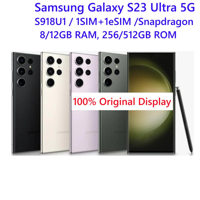 Samsung Galaxy S23 Ultra 5G S918U1 6.8" AMOLED 8/256GB 12/512GB ROM Snapdragon NFC S Pen Octa Core Original Unlocked Cell Phone