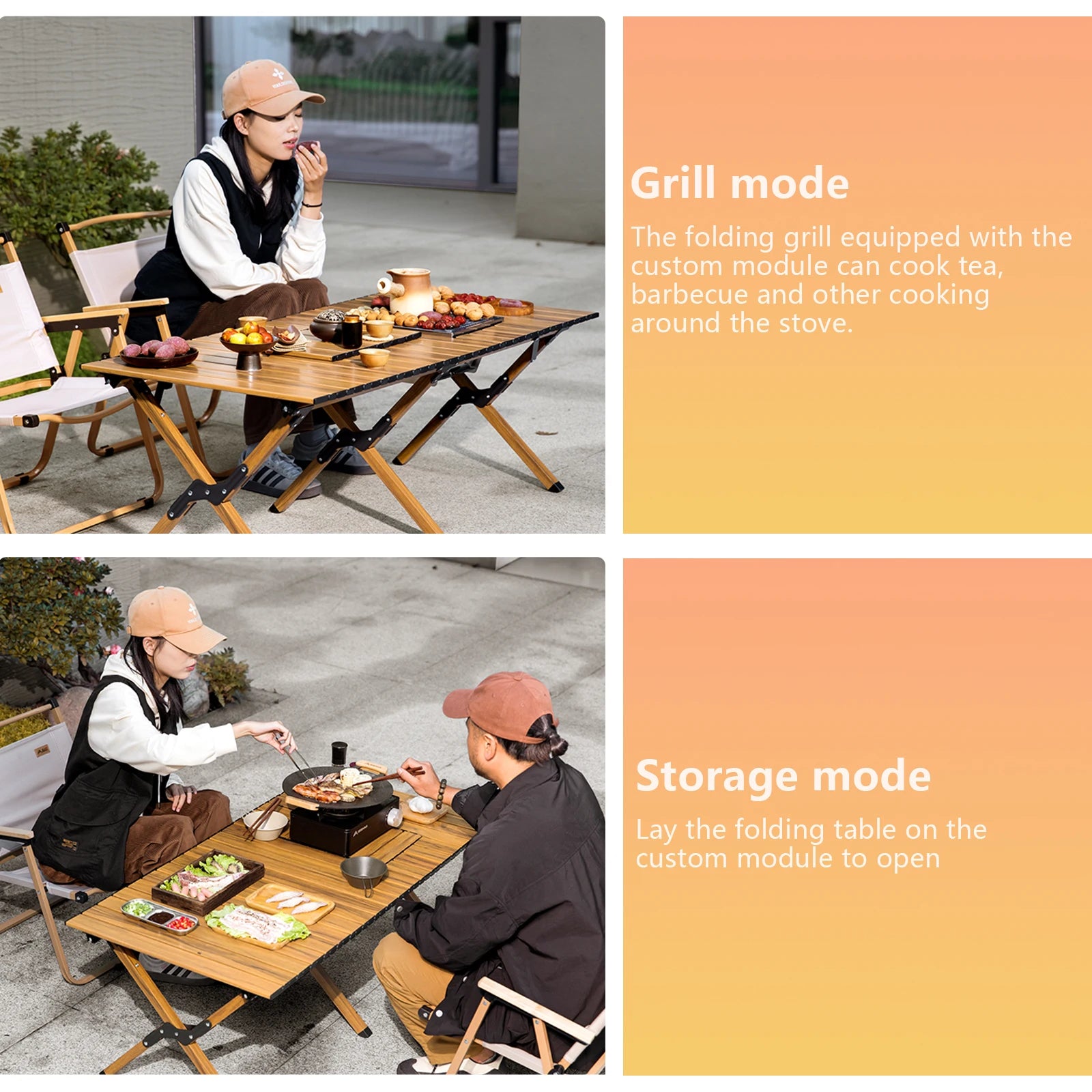 BISINNA Aluminum Alloy Custom Egg Roll Table Outdoor Folding Stove Boiling Tea Table Picnic Barbecue Wood Grain Egg Roll Table